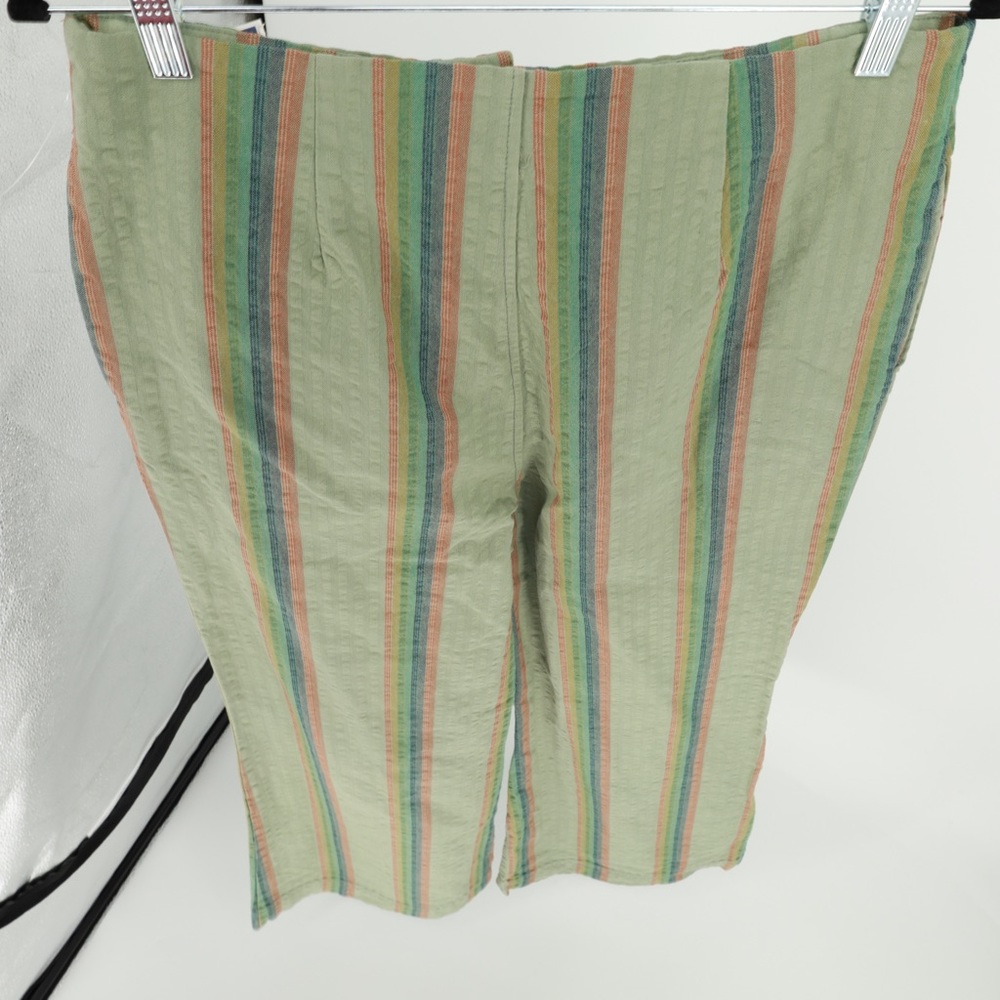 Free People Wide-Leg Striped Pants in Sage Green with Blue & Rust Stripes - Picture 5 of 7